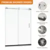 56-60"" W X 72"" H Frameless Sliding Shower Door, Water Repellent Shower Glass Door With 5/16"" (8Mm) Clear Sgcc Tempered 6