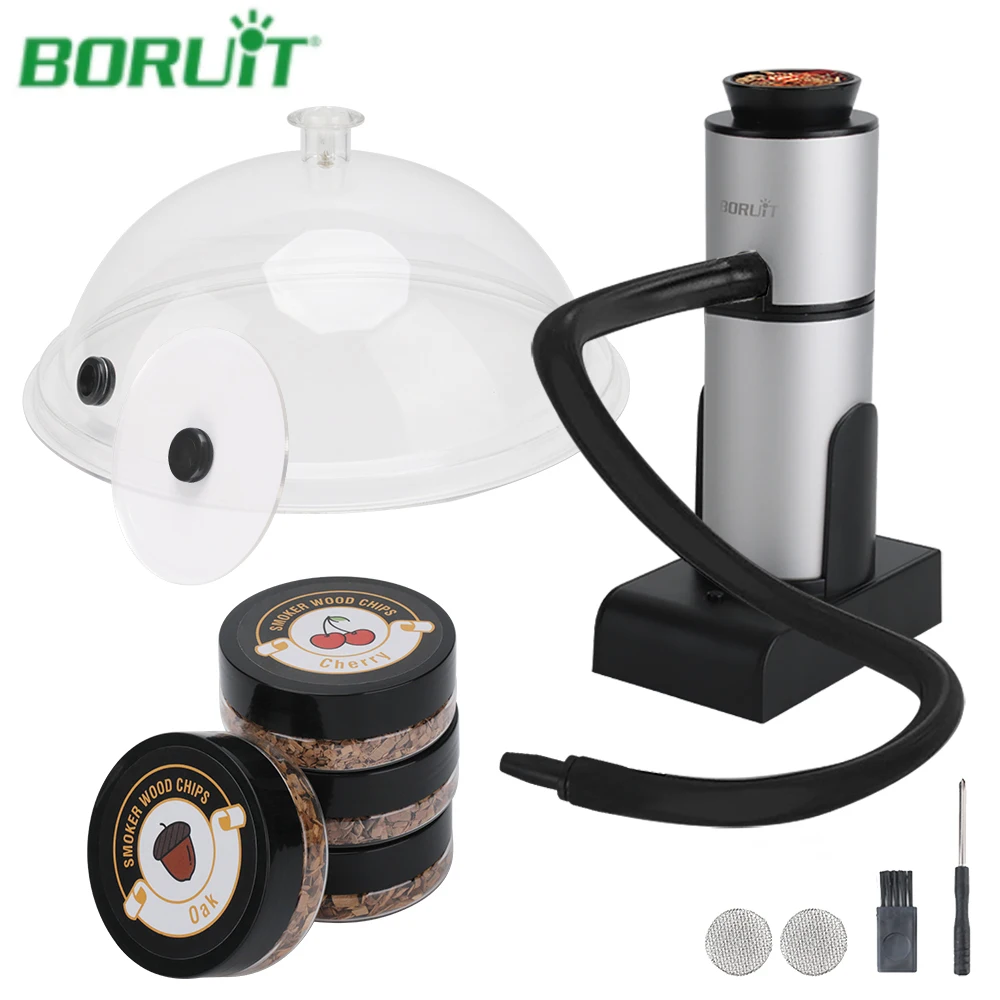 BORUiT New Smoking Gun Cold Smoker Generator Set BBQ Wood Chips For Smoking Cooking Meat Burn Smokehouse Cooking for BBQ Grill