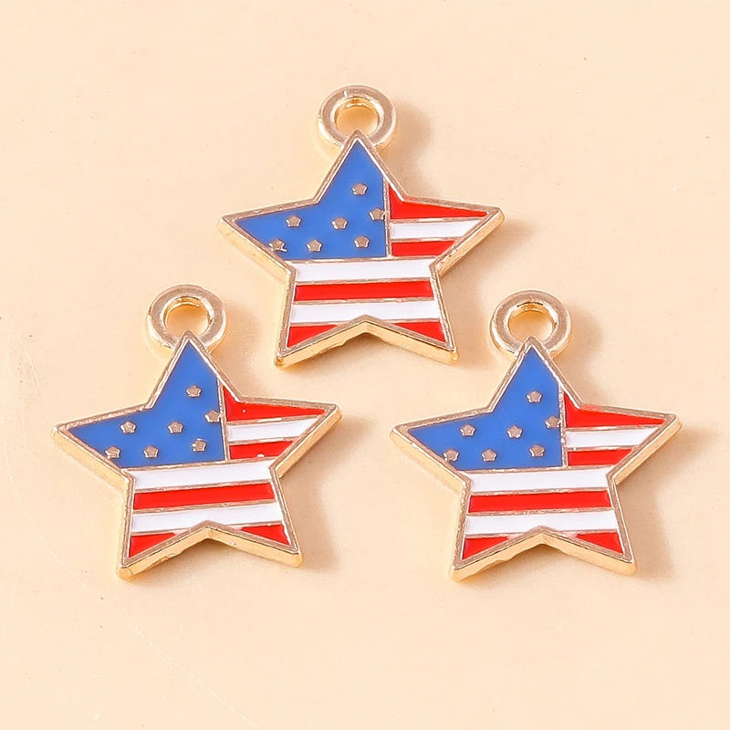 Leslie 10 Stück neue Emaille-Anhänger mit amerikanischer Flagge, Unabhängigkeitstag, USA-Flagge, Feierlichkeiten, Schmuck, Halskette, Armband, Ohrringe – Detail 14
