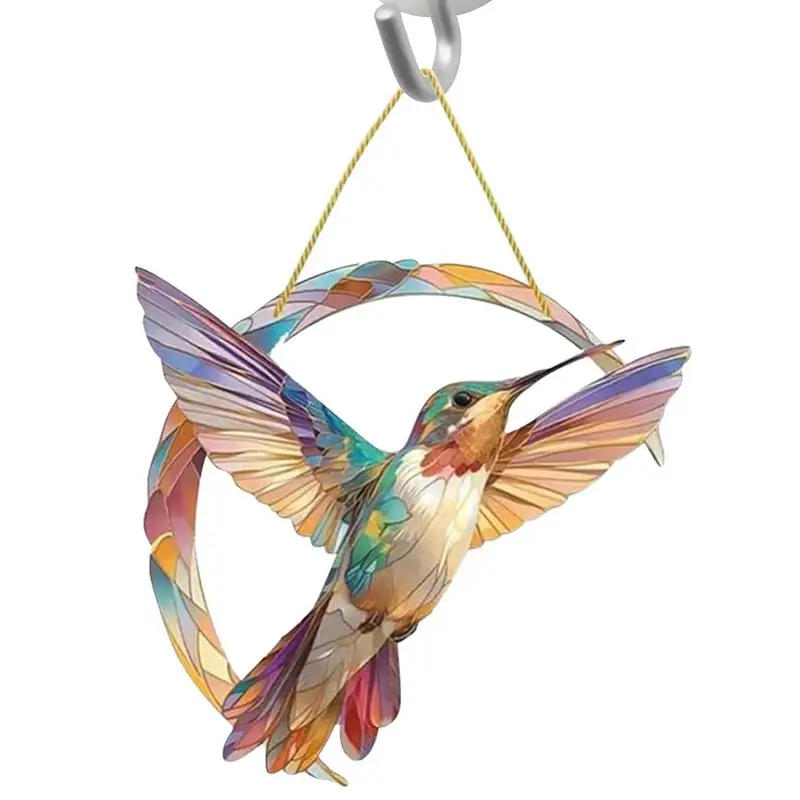 Acrylic Stained Glass Handicraft Garden Window Balcony Hummingbird Hanging Yard Home Wall Bird Ornament Door Decoration 5