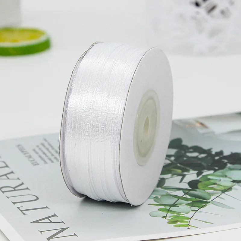 3mm~80mm White Polyester Satin Ribbon Gift Wrapping DIY Christmas Ribbons Home Decor Gift Flowers Hair Accessory
