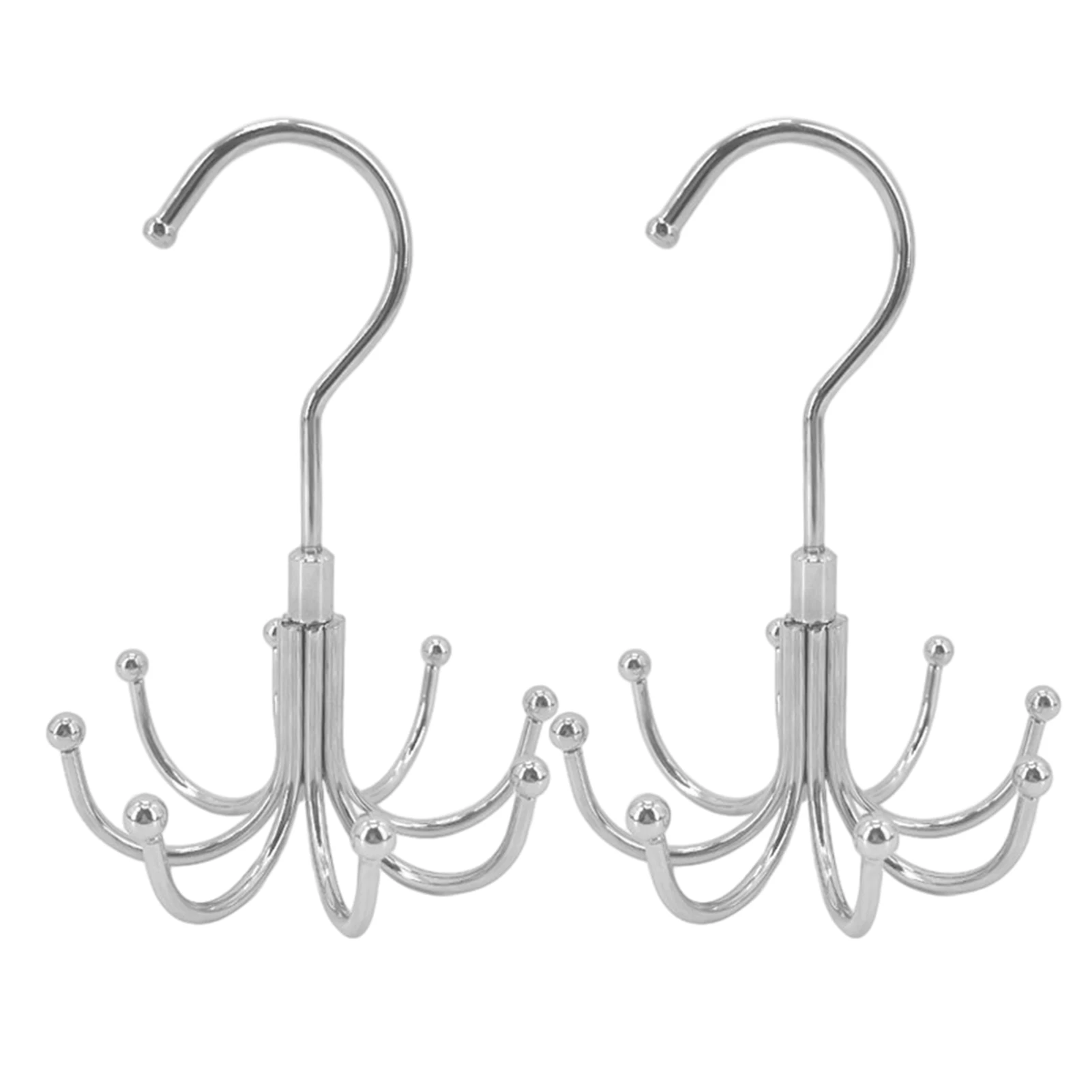 

2pcs Tank Top Rotatable Bra Scarf Large Capacity Hanging Tie Bags Silver Multi Functional Belt Hanger For Closet Tidy 8 Claws