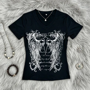 Subcultural slim fit printed short sleeved shirt Y2K fashion streetwear popular clothing American retro casual T-shirt women's G 1