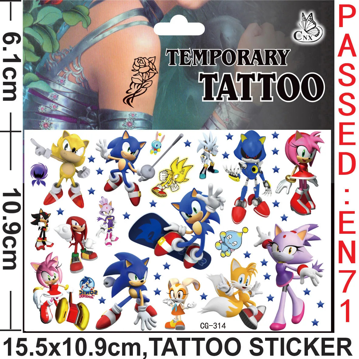 thumbnail image 1 of Pegatinas de tatuajes de Sonices, juguetes para niños, dibujos animados, Shadow, Amy Rose, pegatinas de tatuajes, imagen de anime, resistentes al agua, colas duraderas, 1 of 4