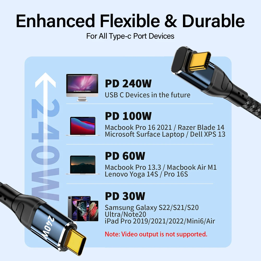 240W High-Speed USB Type-C Charging Cable - Super Fast Charge & Data Transfer, 2m/3m Lengths