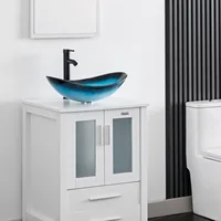 21.5" Bathroom Vessel Sink Artistic Single Boat Tempered Glass Basin Countertop Bowl Sink for Lavatory Vanity Cabinet 2