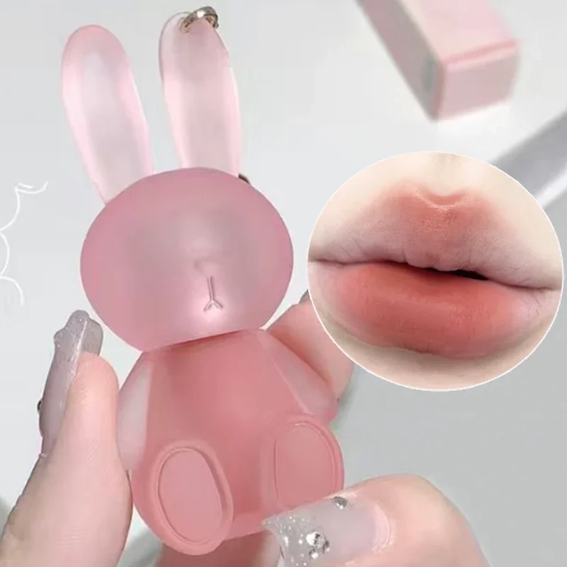 Pink Rabbit Keychain Matte Lip Gloss Lasting Moisturizing Non-Stick Cup Velvet Lip Mud Sexy Red Brown Liquid Lipsticks Cosmetics 2