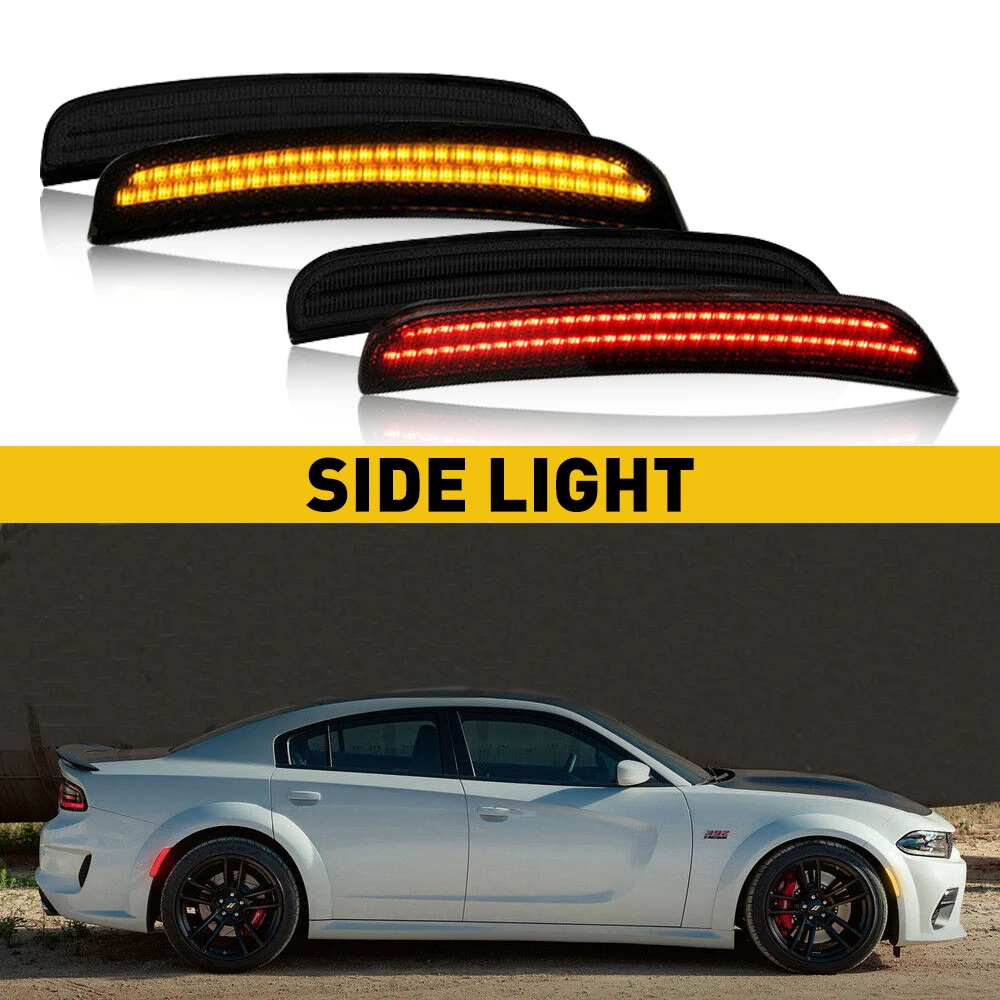 

4Pcs Front Yellow Rear Red LED Side Marker Lights Smoked Lens Left Right Lamps For Dodge Charger 2015 2016 2017 2018 2019 2020