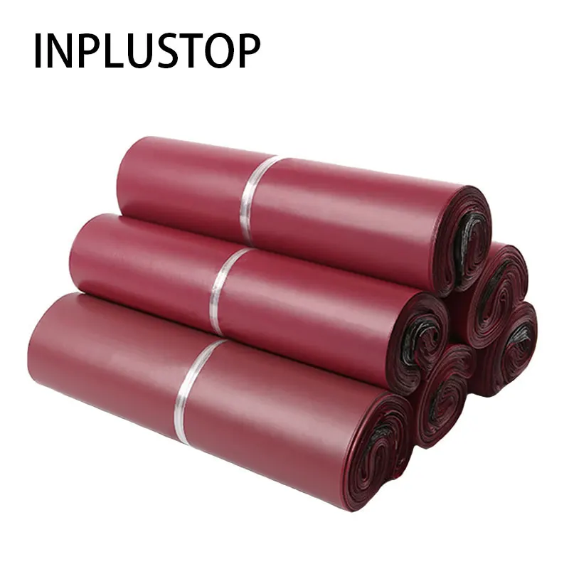 

INPLUSTOP 50Pcs Envelope Courier Clothing Storage Bags Plastic Express Wine Red Gifts Packaging Pouch Customize LOGO Mailing Bag