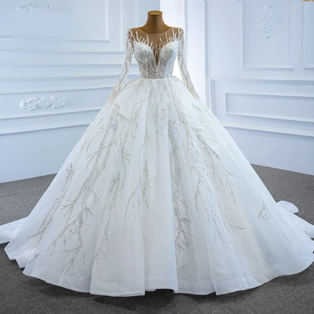 

Elegant A Line Wedding Dress 2024 Bridal Gown Scoop Sequined Appliques Bride Formal Arabic Dubai Custom Made Gala