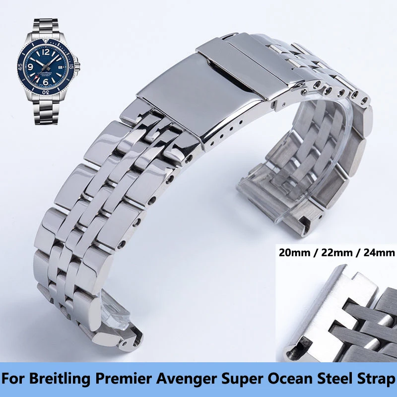 Cinturino Per Orologio In Acciaio Inossidabile Cinturini Per Orologi In Metallo Per Breitling Premier Avenger Braccialetti Da Polso In Argento Super O