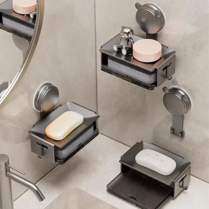 Soap Dish For Shower Soap Holder Sponge Holder Wall Mount Double Layer Soap Tray Draining Soap Dish Soap Bar Holder No Drilling