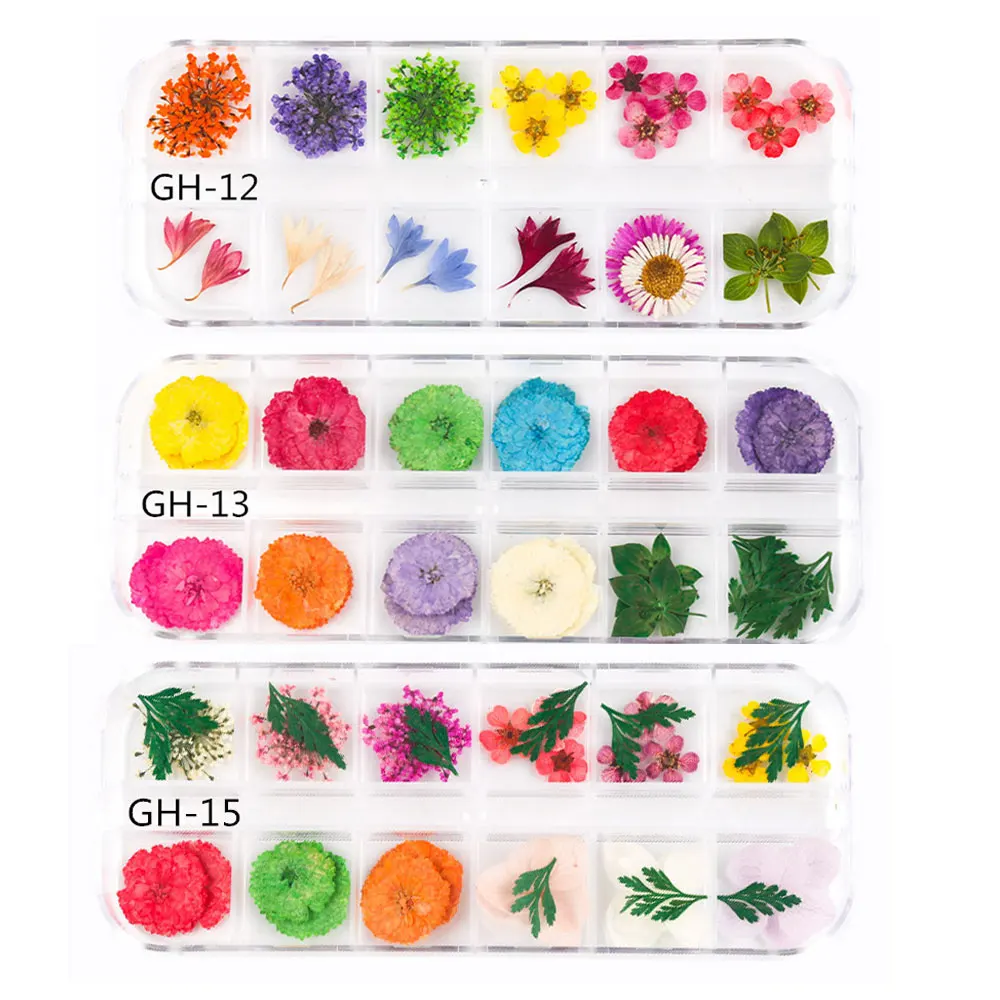 JCD 12 Grids 3D Dried Flowers Nail Art Decoration Real Natural Floral Sticker Designs Dry Flower Decals DIY Manicure Accessories 6