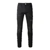 Men Leather Patch Biker Jeans for Motorcycle Streetwear Holes Ripped Patchwork Stretch Denim Pants Black Skinny Tapered Trousers 1
