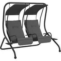Patio Swing Chair with 2 Separate Seats, Outdoor Swing Glider with Removable Canopy and Cup Holders, for Porch, Garden, Poolsid 1