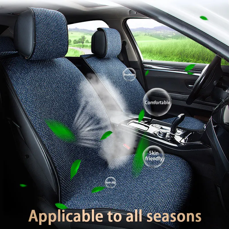 SEAMETAL Linen Car Seat Cover Four Season Universal Seat Covers Anti Slip Pad Protector Mat Summer Breathable Auto Seats Covers