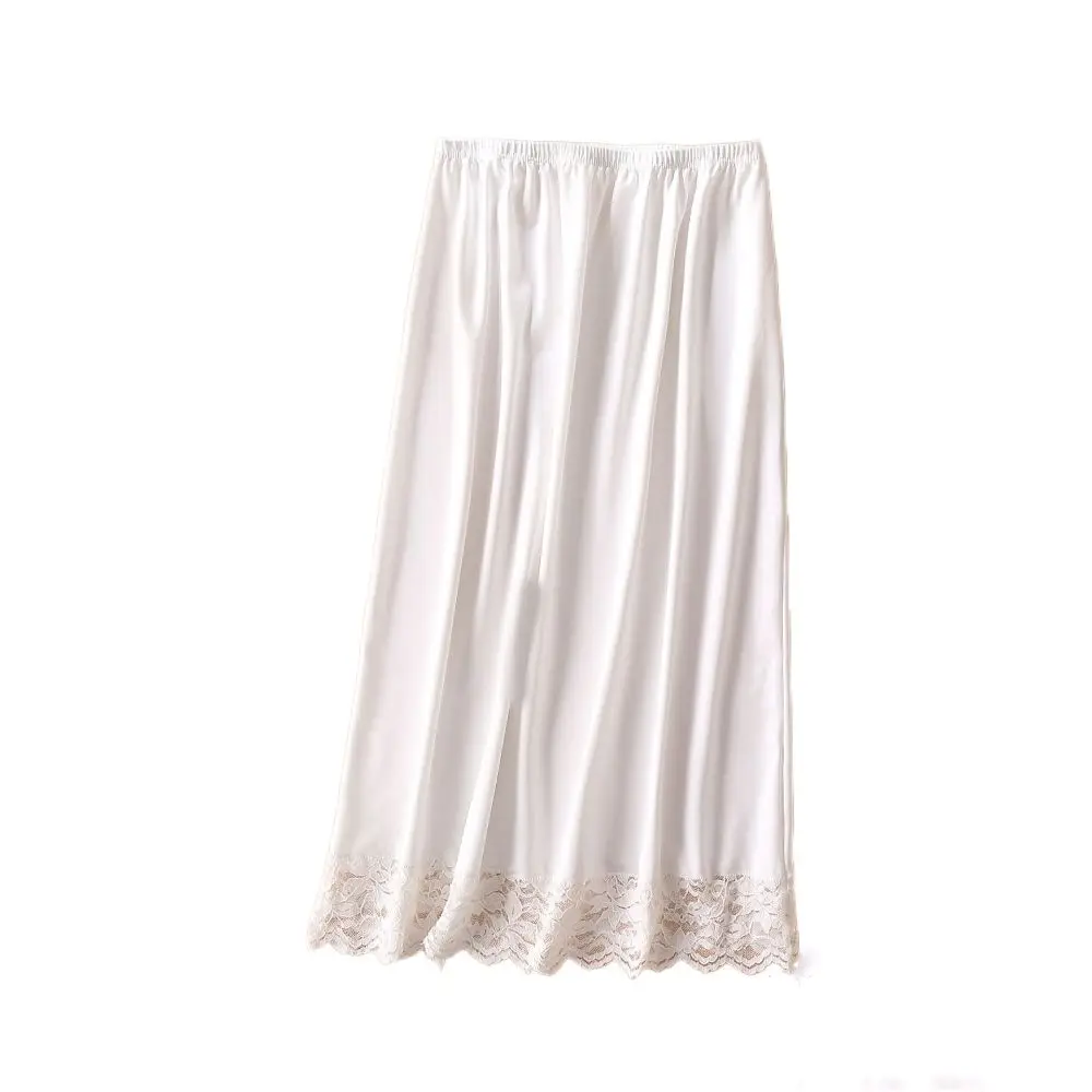Anti-glare Women's Lace Long Petticoat Mesh Flower Inside Take Safety Underskirt Slips Pure Color Prevention Security