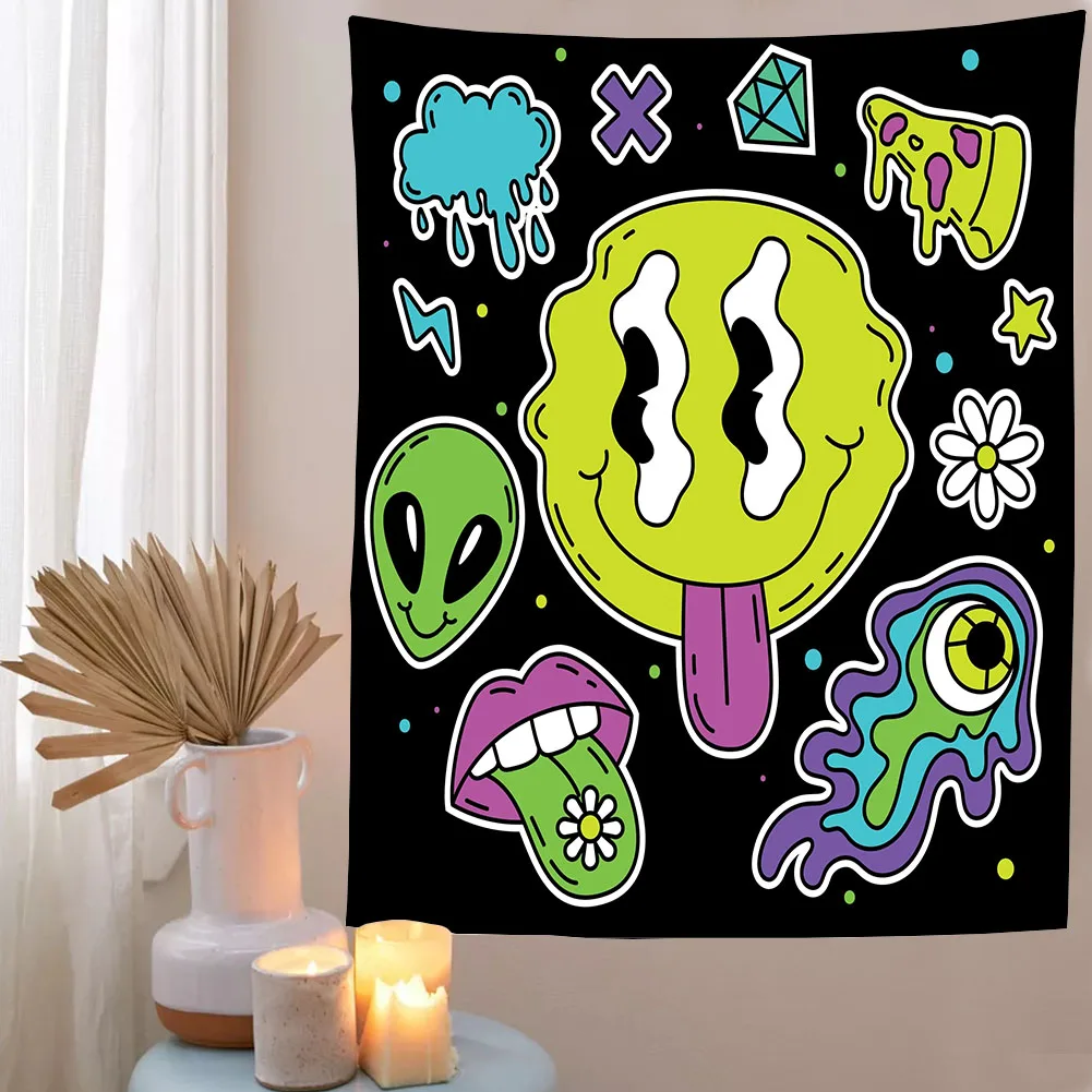 Alien Tapestry Mandala Macrame Hippie Art Wall Hanging Tapestries Living Room Home Cartoon Dorm Decor Psychedelic Wall Tapestry,tapestry decorations