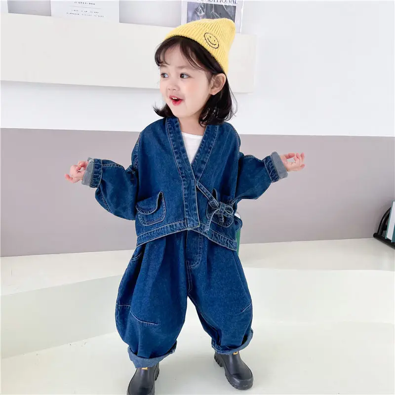 Conjunto de calças jeans e jaqueta Demin infantil, roupas infantis, roupas de meninos, roupas de treino, inverno, primavera, 2-8 anos