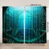 2pcs, spring summer Curtains Underwater library, Gothic architecture, with coral reefs and books Sheer Curtains Durable 100% 3