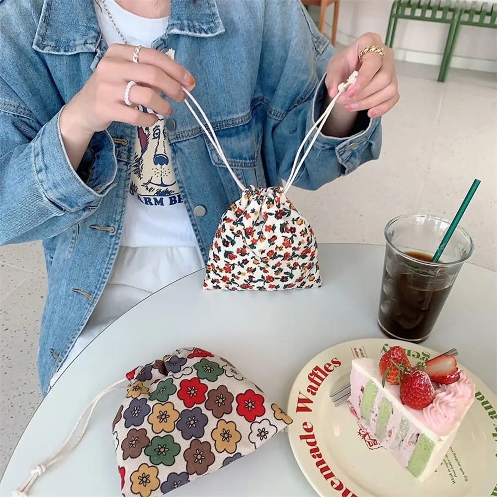 

Style Stripe Makeup Lipstick Bags Canvas Large Capacity Plaid Drawstring Bag Purse Wallet Flower Handbag Women Cosmetic Bag