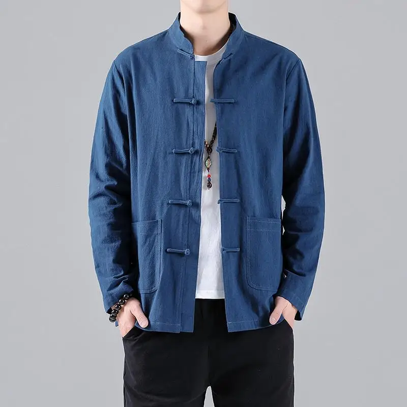 Men Kimono Jacket Traditional Chinese Clothing Linen Hanfu Top Long Sleeve Tang Suit Kung Fu Shirt Cardigan Coat Plus Size 5XL men chinese style shirt