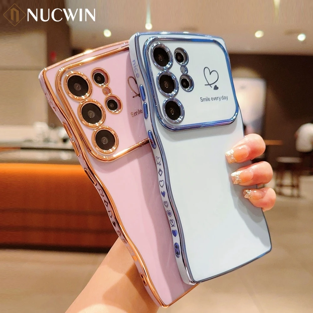Luxury Plating Love Heart Wave Edge Big Window Phone Case Cover
