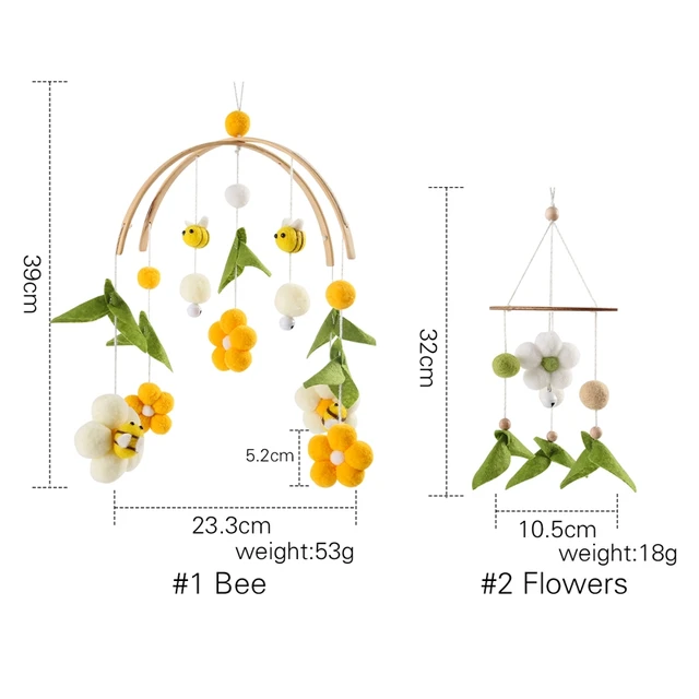 Baby Rattle Crib Mobile Toy Bed Bell Rotating Wind Hairball Bees Pendant Hanging for Newborn Baby Mobile Nursery Decorations 2