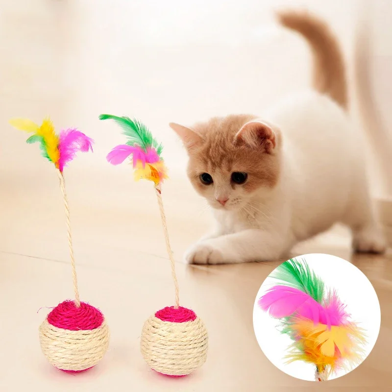 Cat Toy Sisal Scratching Ball Training Interactive Toy for Kitten Pet Cats Supplies Feather Toy Cat Toys Interactive