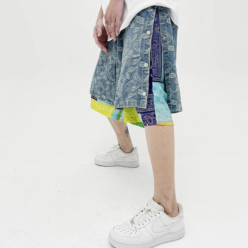 Hip Hop Loose Shorts Elastic Waist Pants Fashion Patchwork Half Pant Mens Summer Casual Drewstring Streetwear Sportswear Jogger