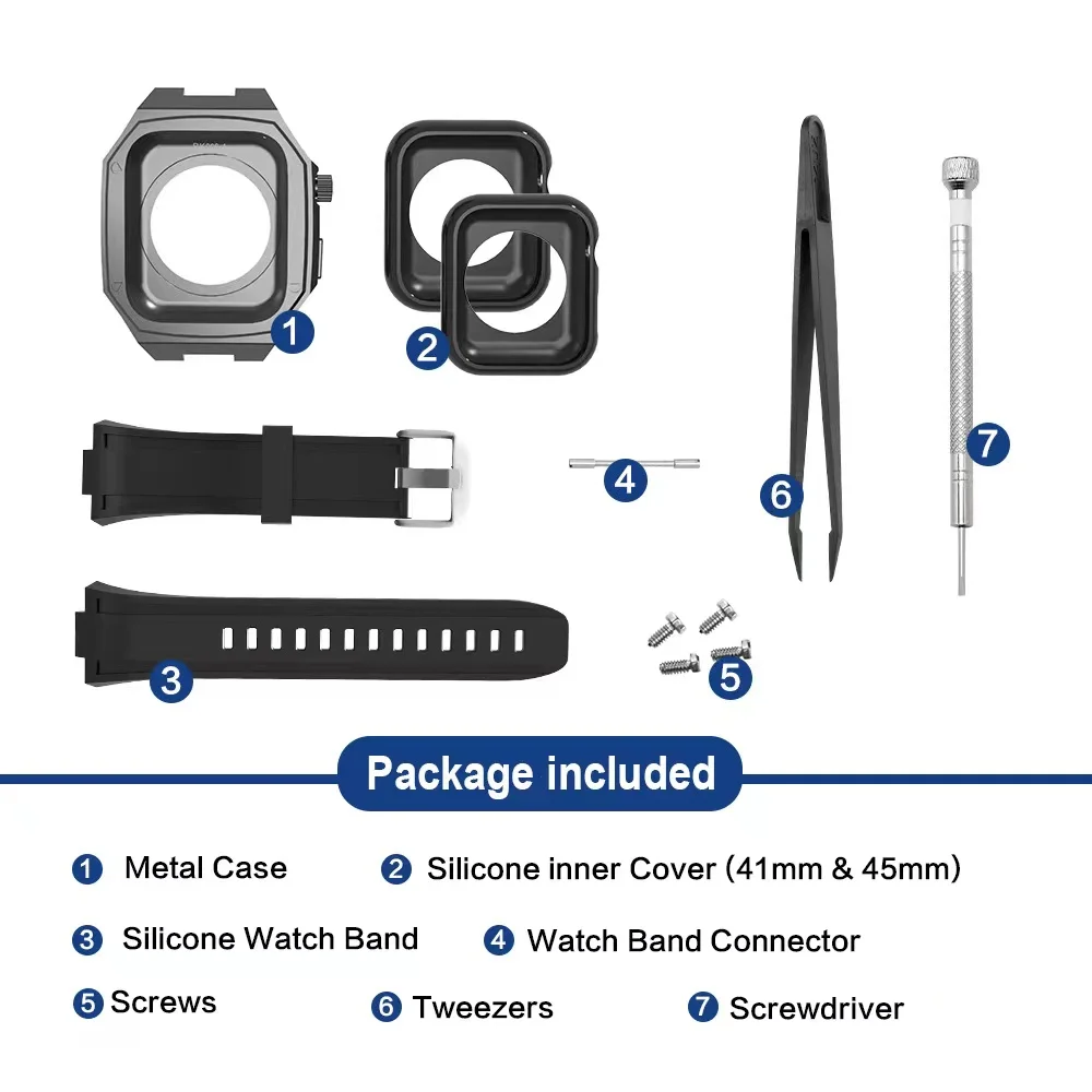 Strap+Case For Apple Watch Band 45mm 44mm Metal stainless steel retrofit one-piece protective case For iWatch series 8 7 6 5 SE