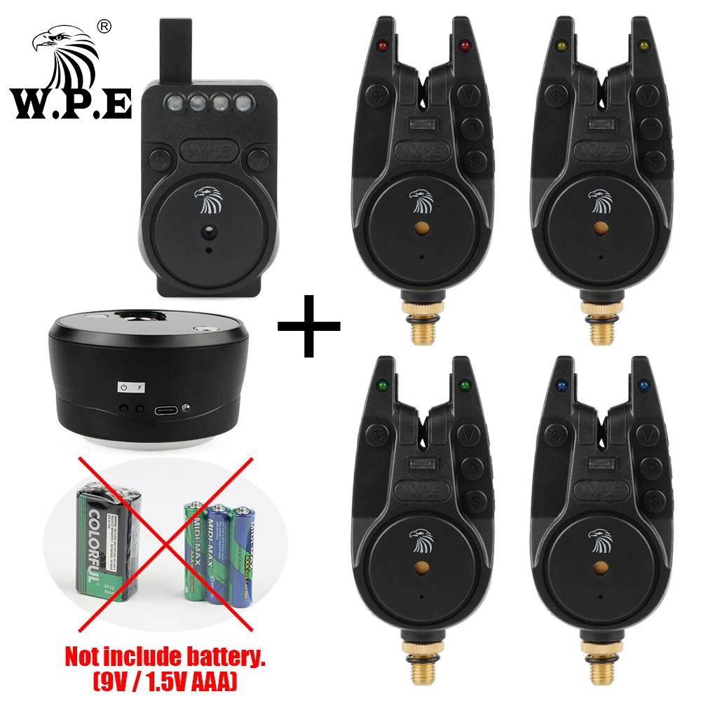 Set électronique W.P.E 4+1 pour pêche à la carpe avec alarme sans fil et lumière de tente - Alarme feeder