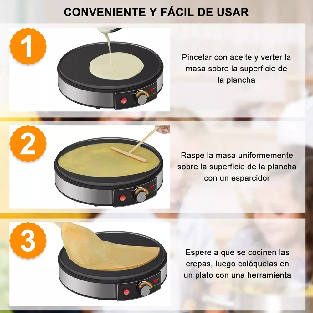 Description Picture 6 of itemElectric Crepe Maker Machine with Non-stick Griddle Ideal for Pancakes Eggs Tortillas & Lefse with Batter Spreader Crepes Maker