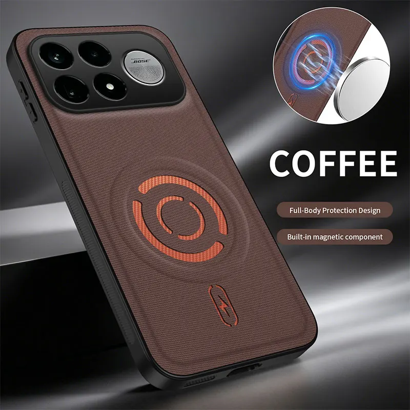 Business ShockProof Fabric Texture Magnetic Case with Magsafe Charging Cover