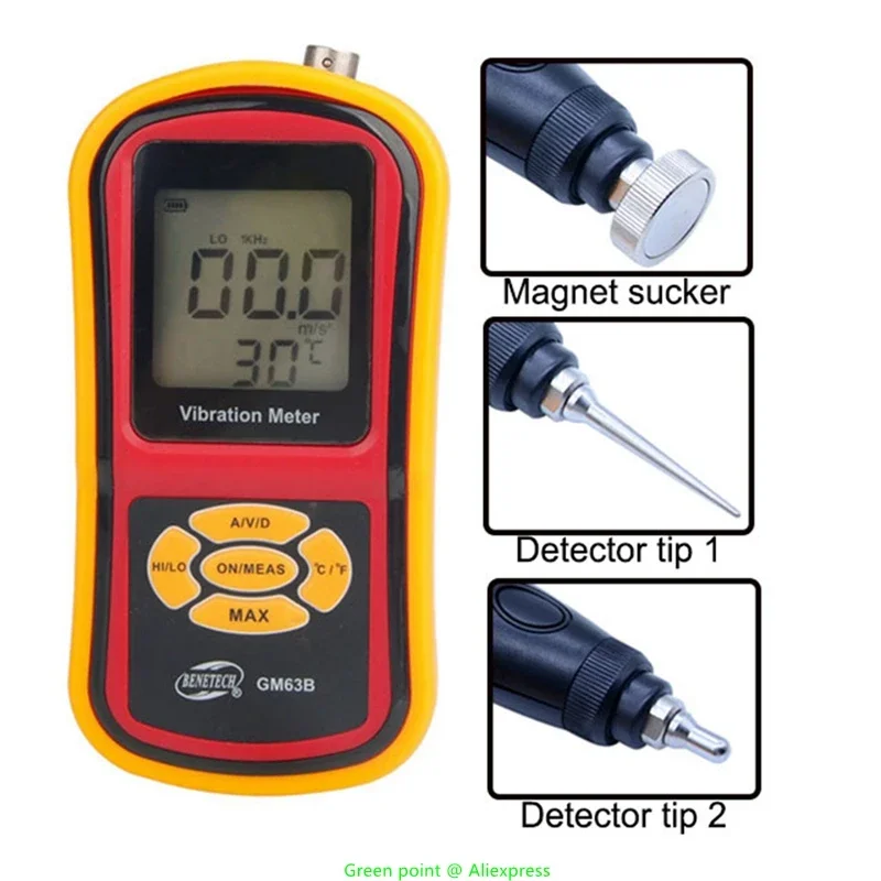 5PCS New Design GM63B Vibration Meter LCD Display Uses High Sensitivity Of Vibration Sensor Equipped Two Magnetic Probes(S & L) 5