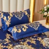 3 Pieces Blue Mattress Pad Sheet Set Paisley Blue Rufled Quilted FittedMattress Protector Include Bed Skirt with 2 Pillowcases 3