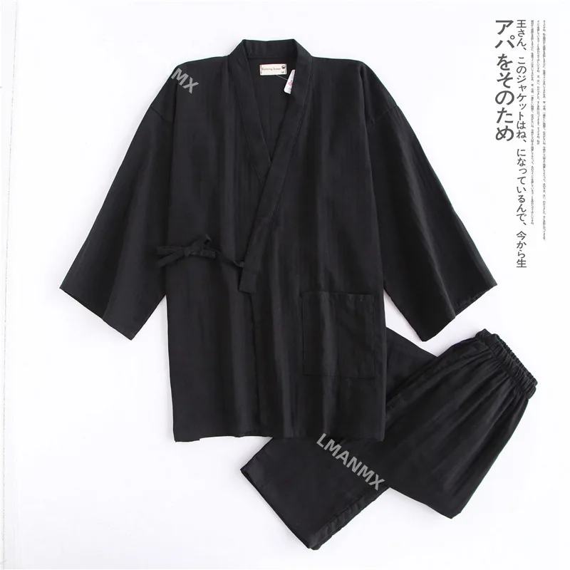 Japanese Style Kimono Cardigan Pants 2pcs Set Men's Nightwear Bathrobe Cotton Comfortable Home Suit Robe Sleepwear Daily Casual japanese kimono japanese kimono cardigan