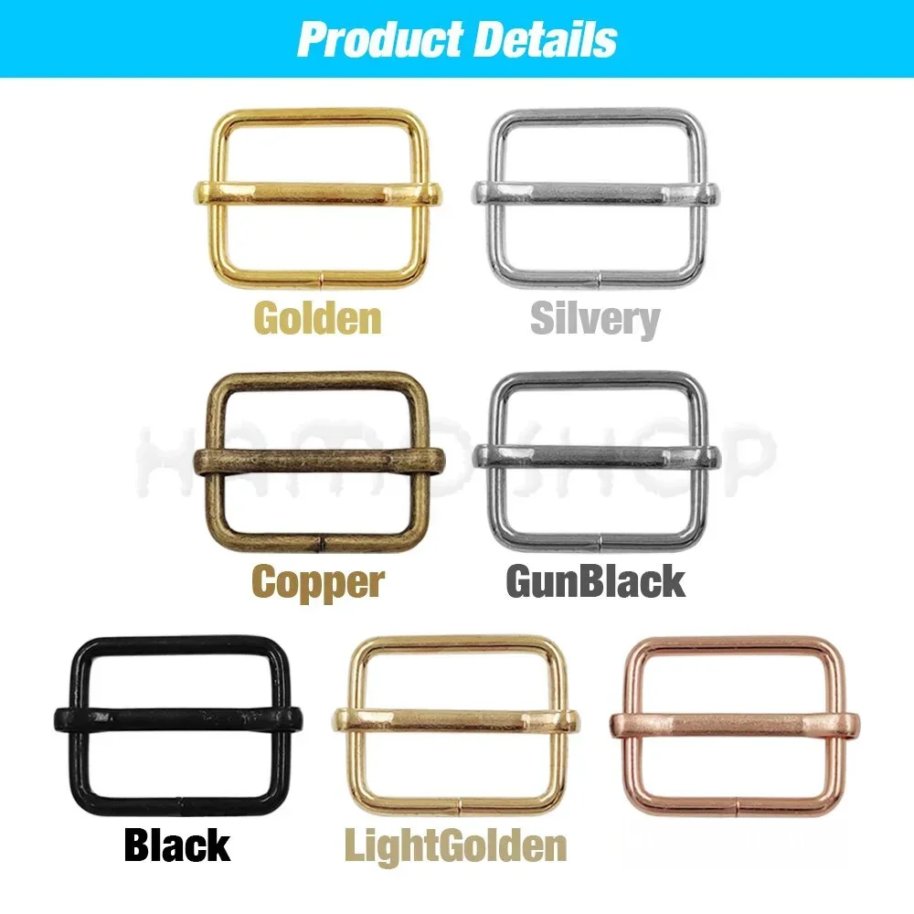 Metal Slides Square Ring Buckles Strap Adjuster 10pcs For Belt Ribbon Strap Bag Hardware Sewing Cat Dog Collar DIY Accessories