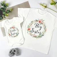 Flowers Wreath Print Big Sister Little Sister Family Matching Outfit Kids Clothes Short Sleeve T Shirt Baby Bodysuit Kids Romper 1