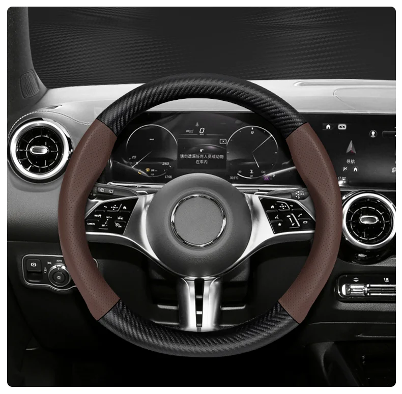 Maßgeschneidertes perforiertes echtes Leder, strukturiertes Lenkrad aus Kohlefaser, Sport-Autozubehör, atmungsaktiv, für Golf, BMW, Fiat – Detail 17