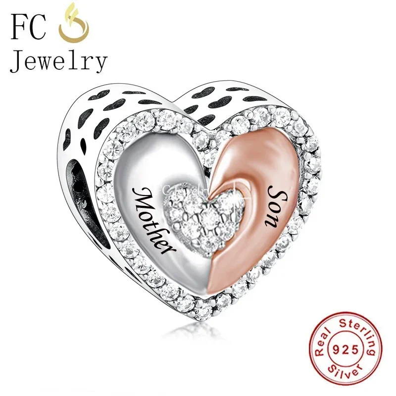 FC Jewelry Fit Original Pan Charms Bracelet 925 Sterling Silver Mother Son Father Daughter Hold Hands Bead For Women Berloque 3
