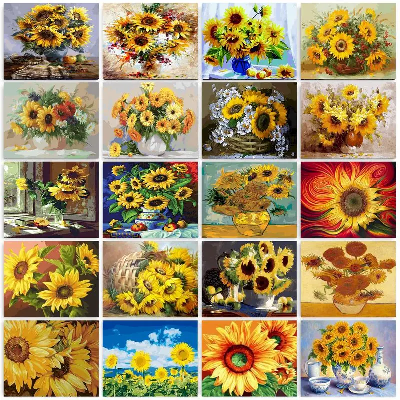 GATYZTORY DIY malířství při čísel s formulovat sunflowers moderní snímek při čísel handicrafts pro domácí decors 60x75cm řemesel umění