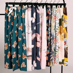 Sleep Wear Women Pajama Printed Loose Sleeping Bottoms Cotton Pants Female Calf-Length Pants Lounge Home Wear 2022