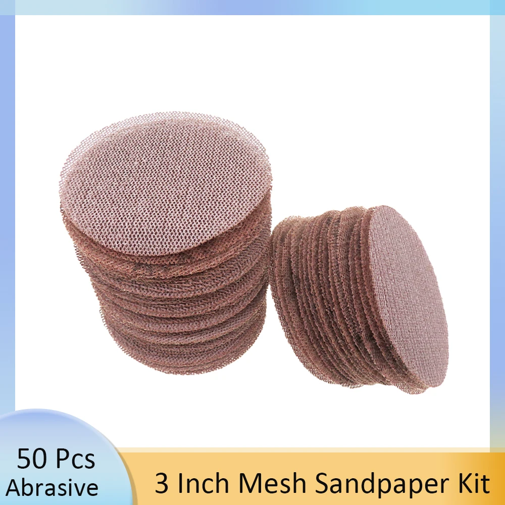50 Pcs 3 Inch Mesh Abrasive Sanding Discs Hook & Loop Sandpaper Dust Free for Auto Body Wood Drywall Metal