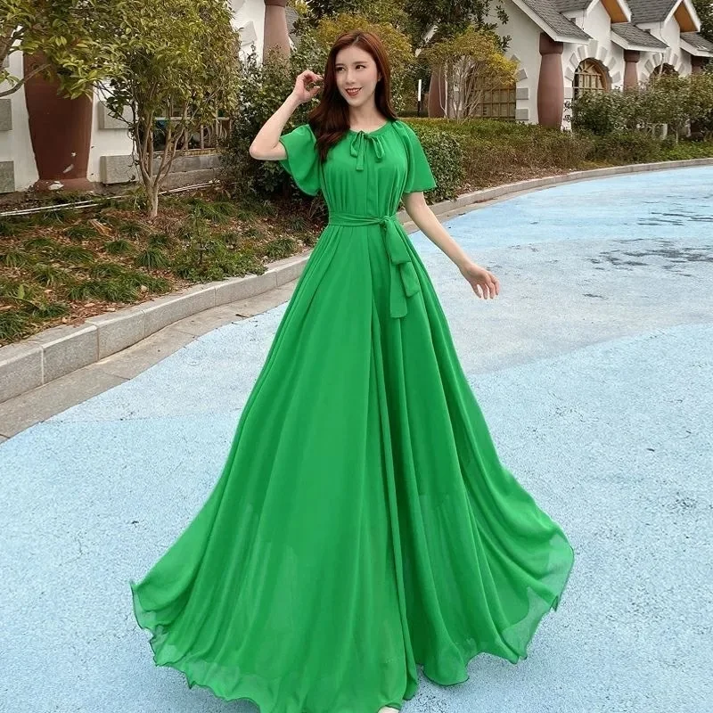 chinese dress ladies Simple Dark Blue Chiffon Long Prom Dress Blue Bridesmaid Dress US 10 / Dark Blue main image 1