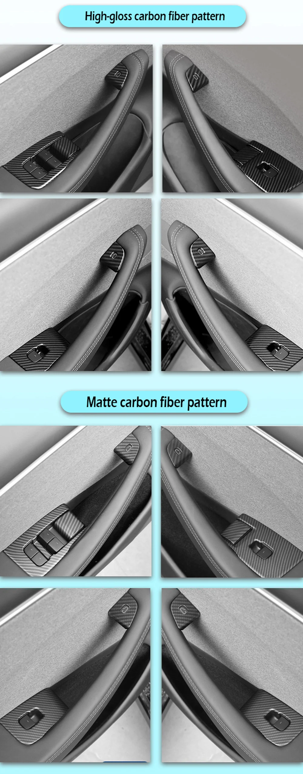Aufkleber für Hebepaneel-Knopf für Tesla Model Y Model 3. Hochland-Carbonfaser-Glas, interner Fensterheber-Aufkleber, dekorativer Aufnäher – Detail 3