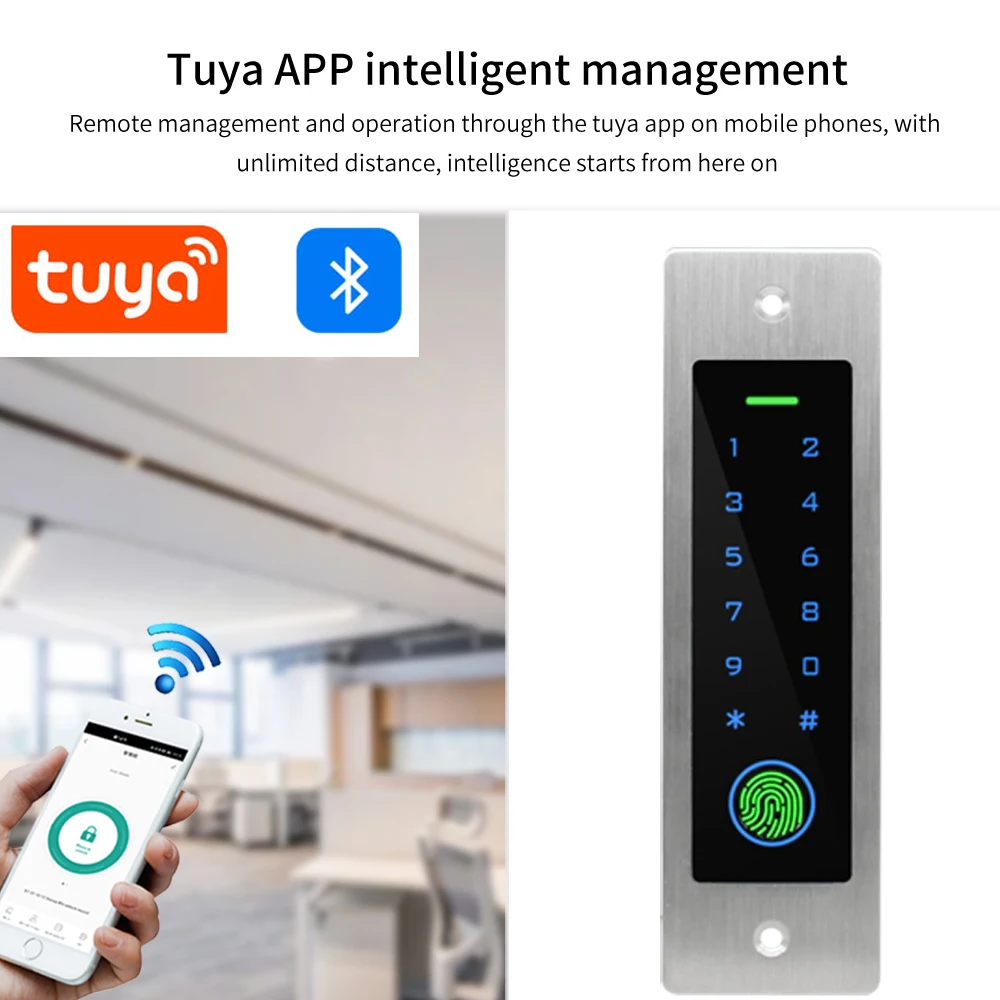 Tuya Smart Waterproof Metal BiometricFingerprint Access Control System Recessed Wall Mount Commercial Security Keypad Controller