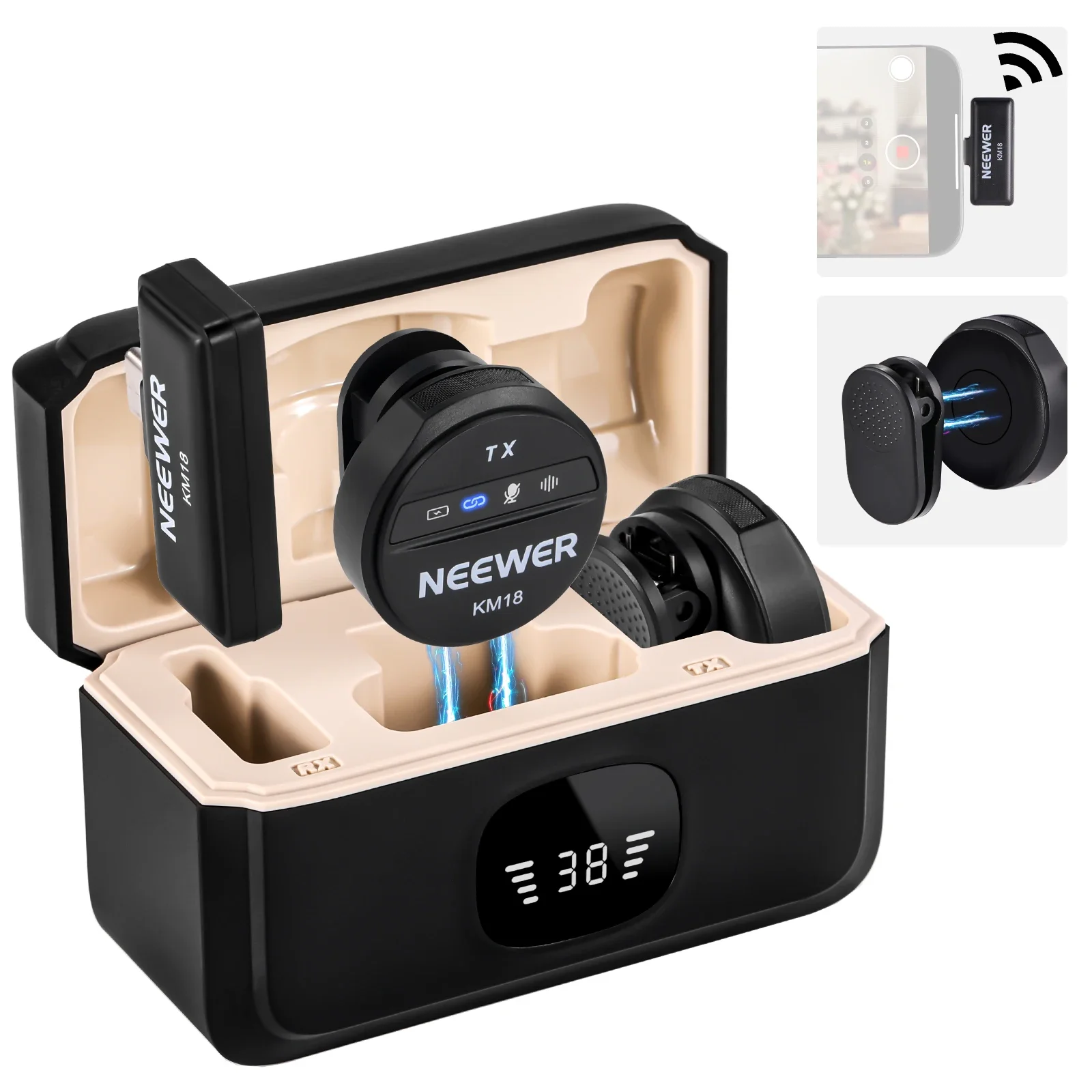 Wireless Lavalier Microphone with Charging Case for USB C For iPhone 15/Android
