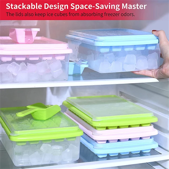 Ice Cube Tray With Lid And Storage Bin, Easy-Release 55 Ice Tray With  Spill-Resistant Cover, Container, Scoop - AliExpress