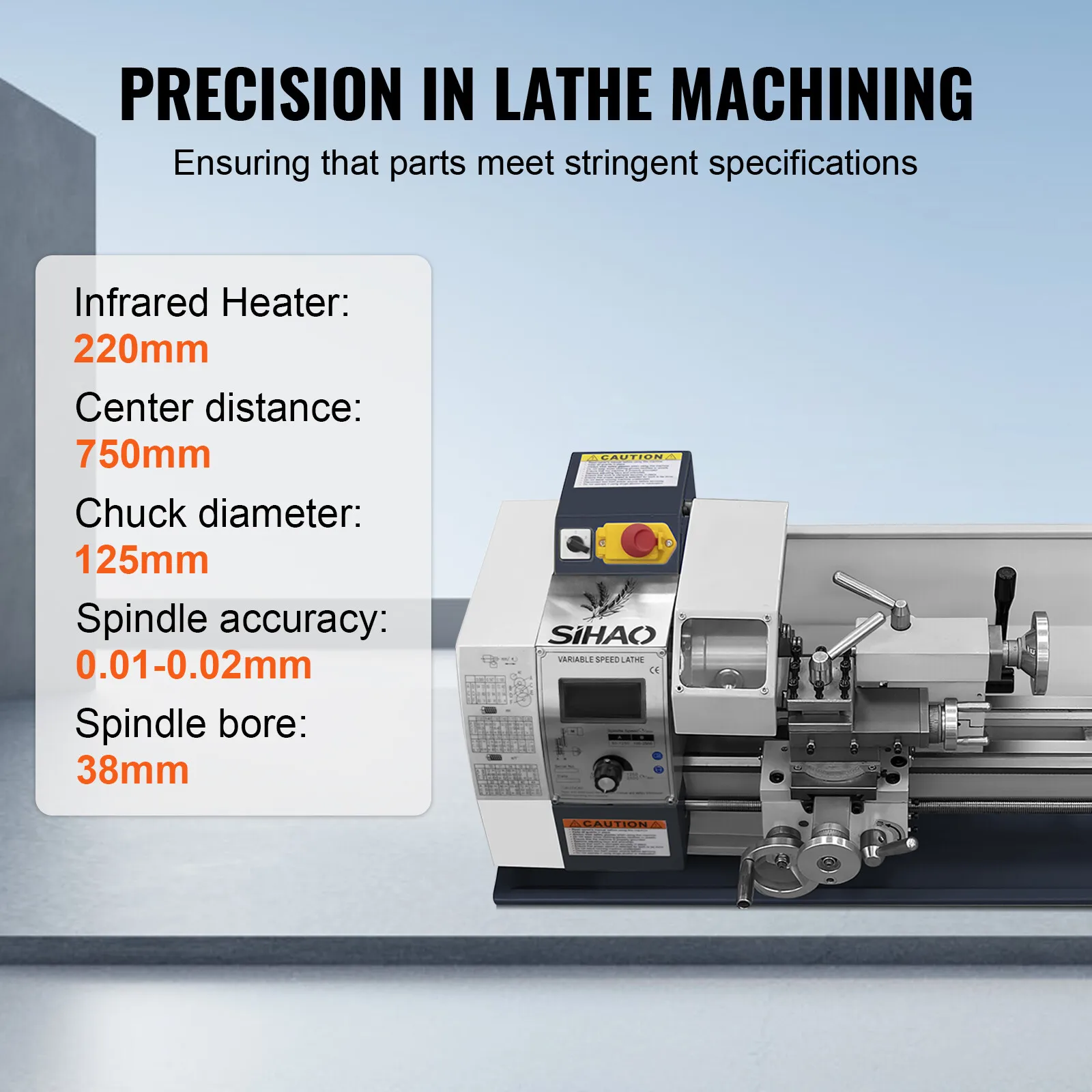 SIHAO Metalldrehmaschine 220 x 750 mm, Präzisions-Mini-Metalldrehmaschine, 1500 W, variable Geschwindigkeit, Mini-Drehmaschine, Präzisions-Tischplatte, Metall-Arbeitsscheibe – Detail 8